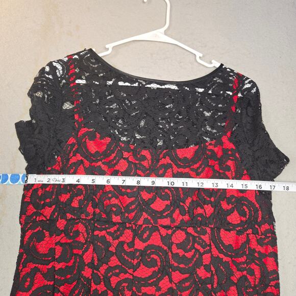 Adrianna Papell Womens Fit Flare Dress Red Black Lace Overlay Feminine Event - Picture 11 of 14